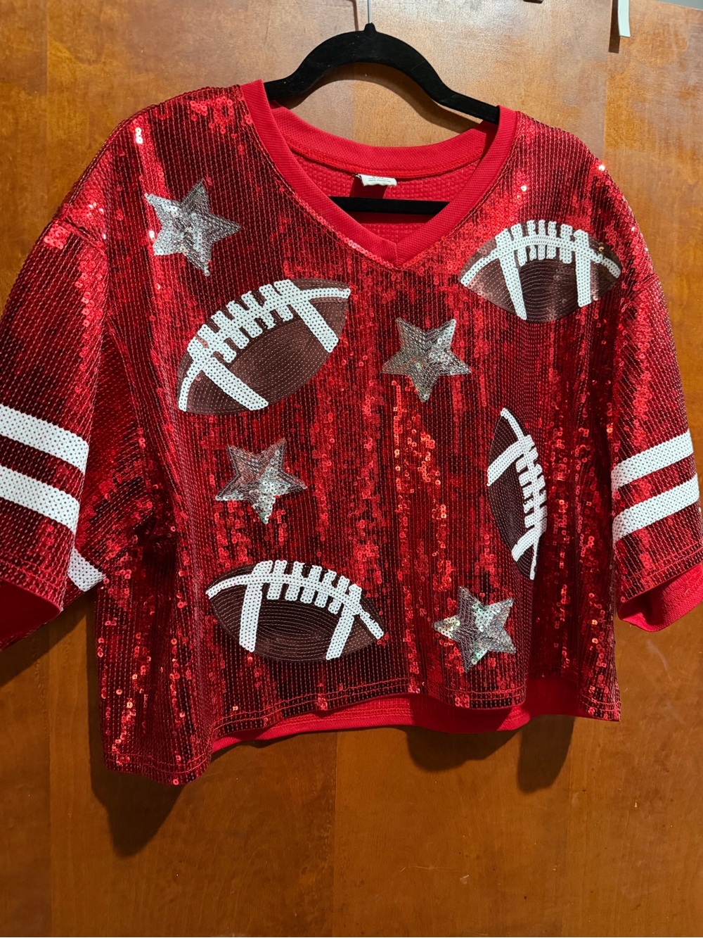 Anna & Ava Red Sequin Football Graphic